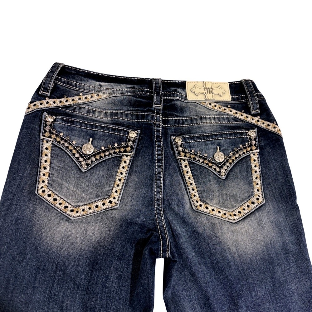 Miss Me Curvy Bootcut Blue Jeans Womens M 28x32 Embellished Rhinestone Pockets